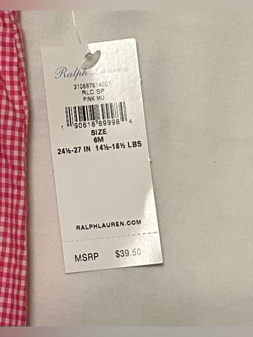 NWT Ralph Lauren Pink Gingham Sleeveless Bubble Romper Size 6 Month